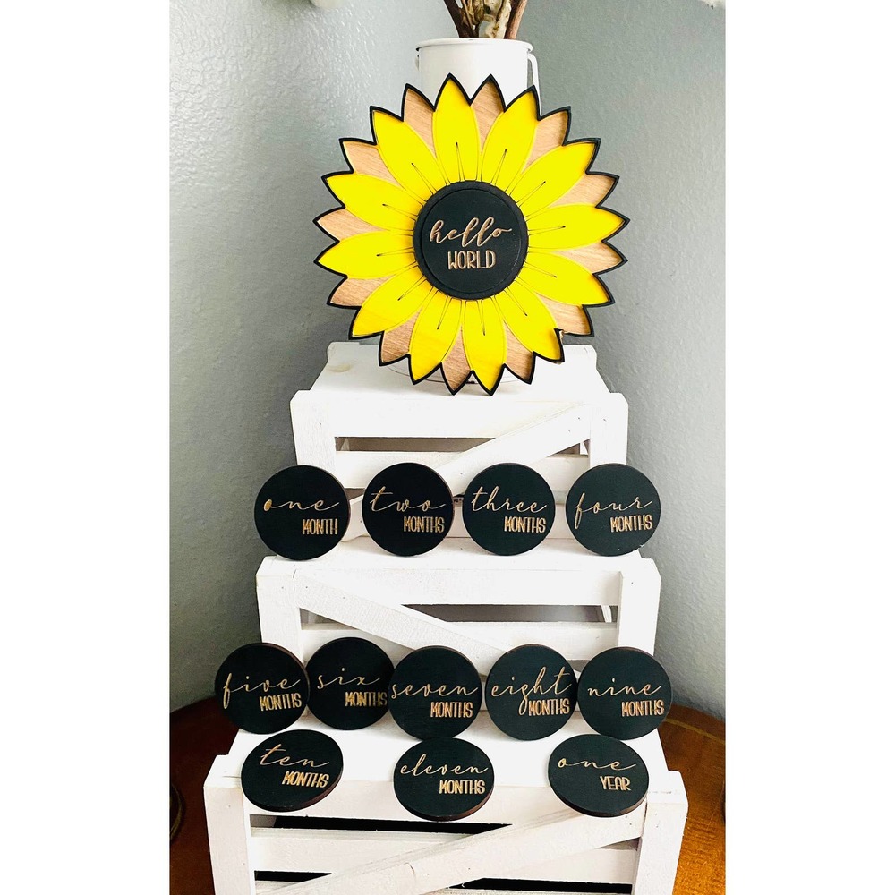 14 Piece Sunflower Themed Interchangeable Milestone Rounds